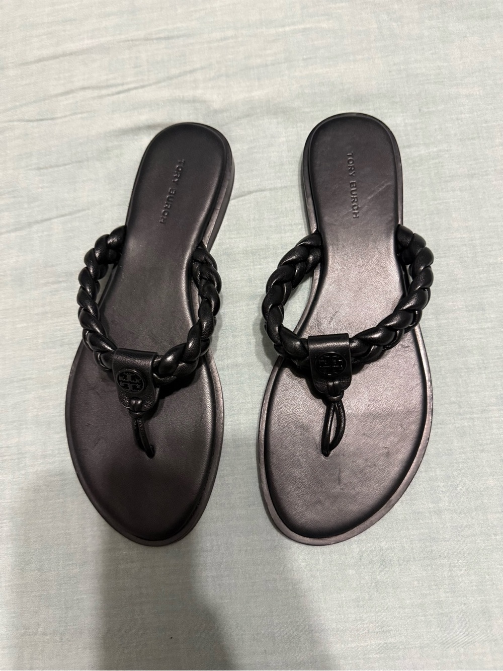 Tory Burch Black Braided Benton Leather Flip Flop Sandals